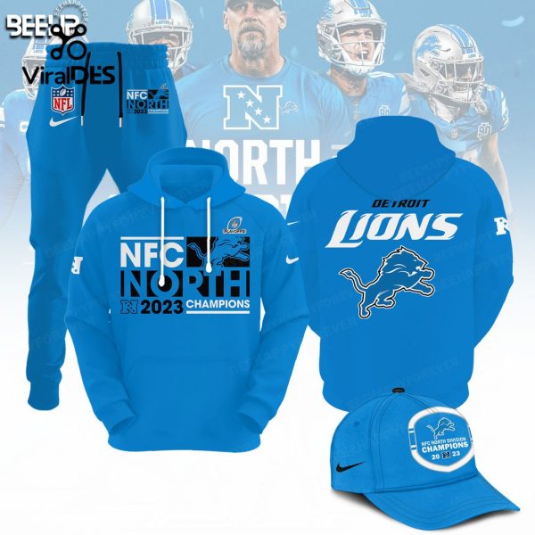 2023 Detroit Lions NFC North Division Champions Blue Combo Hoodie, Jogger, Cap