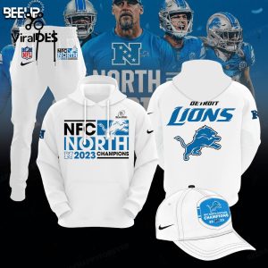 2023 Detroit Lions NFC North Division Champions Combo White Hoodie, Jogger, Cap