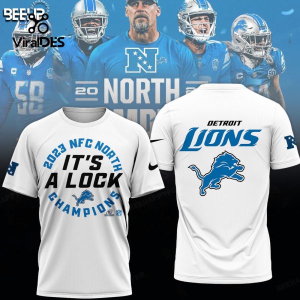 Detroit Lions 2023 NFC North Division White It’s A Lock Champions Hoodie 3D