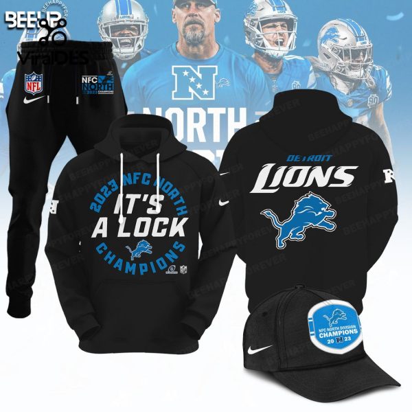 Detroit Lions It’s A Lock 2023 Division Champions Black Combo Hoodie, Jogger, Cap