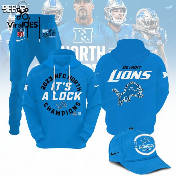 Detroit Lions It’s A Lock 2023 Division Champions Combo Blue Hoodie, Jogger, Cap