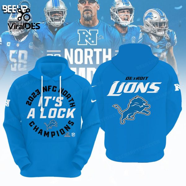 Detroit Lions It’s A Lock 2023 Division Champions Combo Blue Hoodie, Jogger, Cap