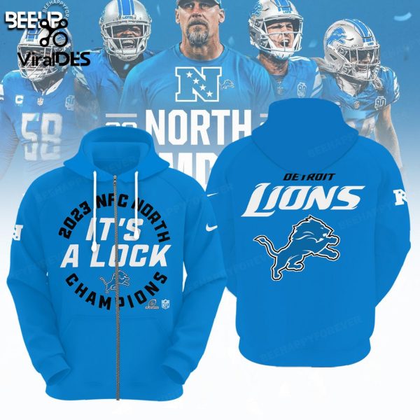 Detroit Lions It’s A Lock 2023 Division Champions Combo Blue Hoodie, Jogger, Cap