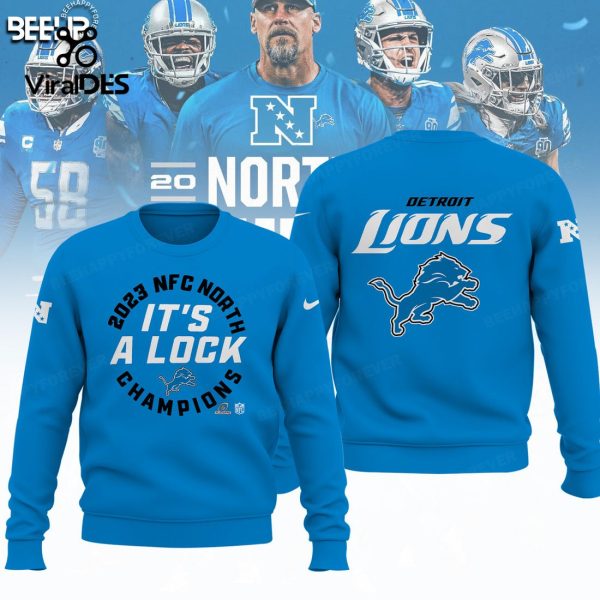 Detroit Lions It’s A Lock 2023 Division Champions Combo Blue Hoodie, Jogger, Cap