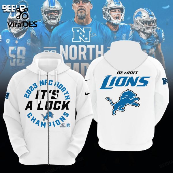 Detroit Lions It’s A Lock 2023 Division Champions White Combo Hoodie, Jogger, Cap