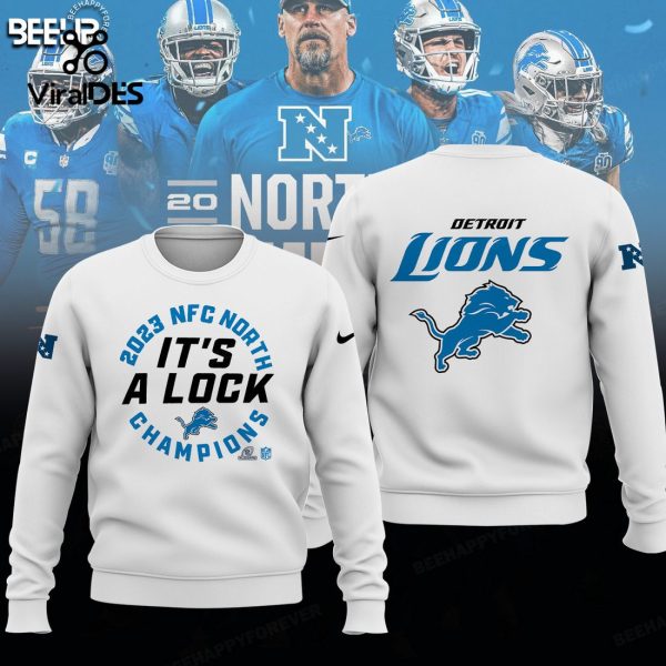 Detroit Lions It’s A Lock 2023 Division Champions White Combo Hoodie, Jogger, Cap