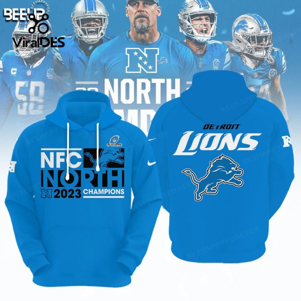 Detroit Lions NFC North 2023 Champions Blue Sports Hoodie 3D