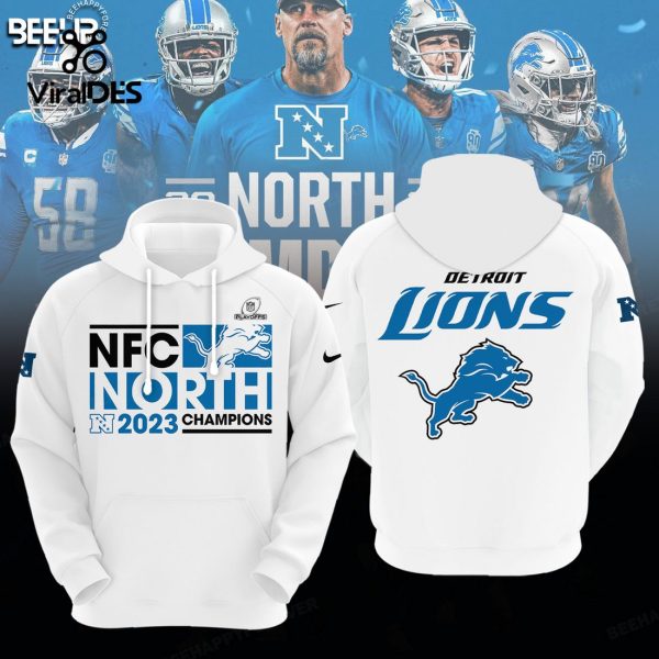 NFC North 2023 Champions Detroit Lions White Sports Hoodie 3D