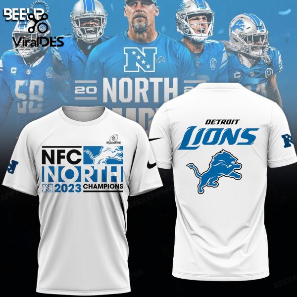 NFC North 2023 Champions Detroit Lions White Sports Hoodie 3D