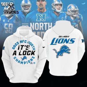 Detroit Lions 2023 NFC North Division White It’s A Lock Champions Hoodie 3D