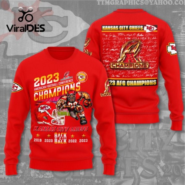 2023 AFC Champions Kansas City Chiefs Back 2 Back Signatures Red Hoodie 3D