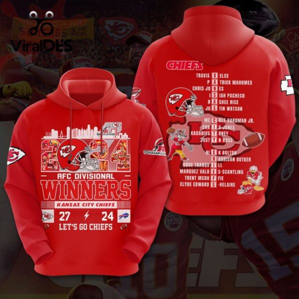 2024 AFC Divisional Winners Kansas City Chiefs Let’s Go Chiefs Red Hoodie 3D