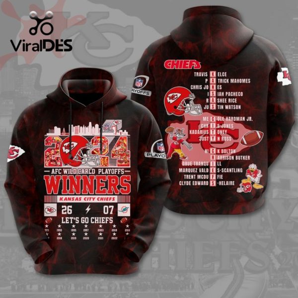 2024 AFC Wild Carld Playoffs Winners Kansas City Chiefs Let’s Go Chiefs Hoodie 3D Limited