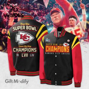Kansas City Chiefs Three Time Super Bowl Champion Black Design Baseball Jacket