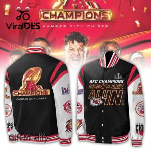 AFC Champions Chiefs Are All In Kansas City Chiefs Black Design Baseball Jacket