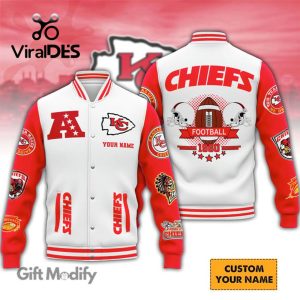 Custom Kansas City Chiefs Football Super Bowl Champion White Baseball Jacket Design