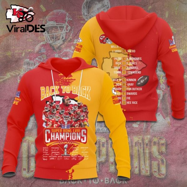 Back To Back Kansas City Chiefs Super Bowl LVIII Champions Paint Style Signatures Hoodie 3D