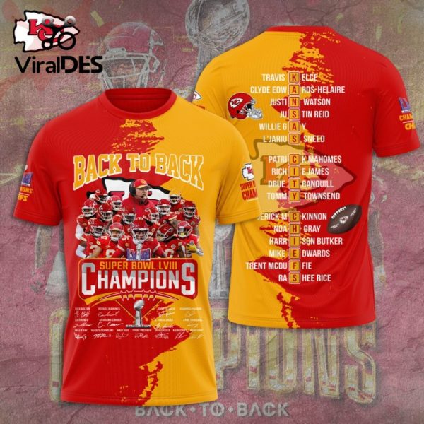 Back To Back Kansas City Chiefs Super Bowl LVIII Champions Paint Style Signatures Hoodie 3D