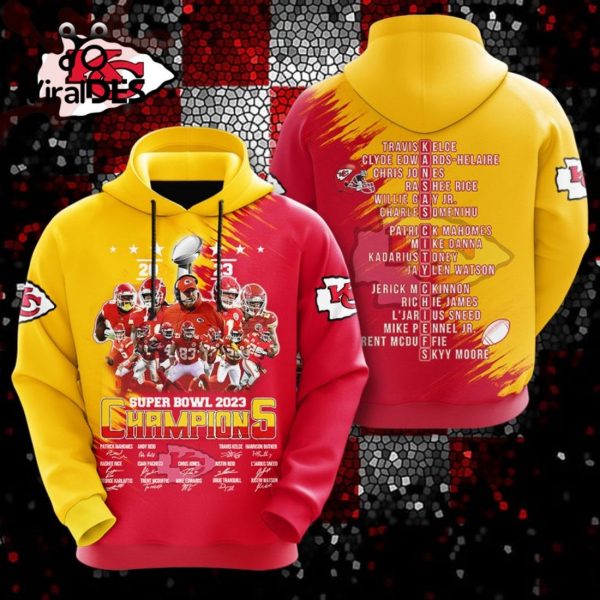 Chiefs Super Bowl 2023 Champions Kansas City Chiefs Super Stars Team Signatures Hoodie 3D