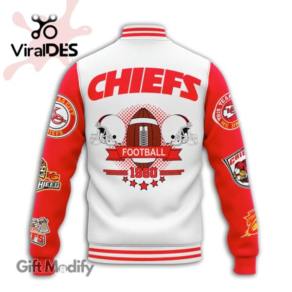 Custom Kansas City Chiefs Football Super Bowl Champion White Baseball Jacket Design