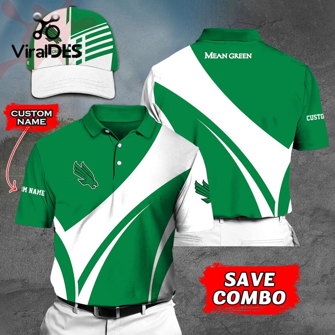 Custom Name NORTH TEXAS MEAN GREEN Polo, Cap Limited Edition Custom Name NORTH TEXAS MEAN GREEN Polo, Cap Limited Edition