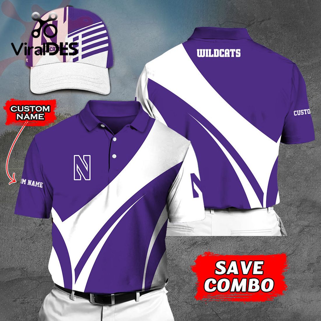Custom Name Northwestern Wildcats Polo, Cap Limited Edition Custom Name Northwestern Wildcats Polo, Cap Limited Edition