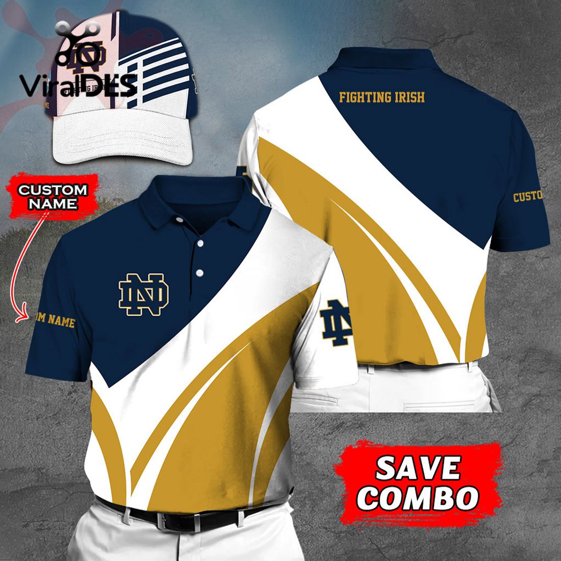 Custom Name Notre Dame Fighting Irish Polo, Cap Limited Edition Custom Name Notre Dame Fighting Irish Polo, Cap Limited Edition
