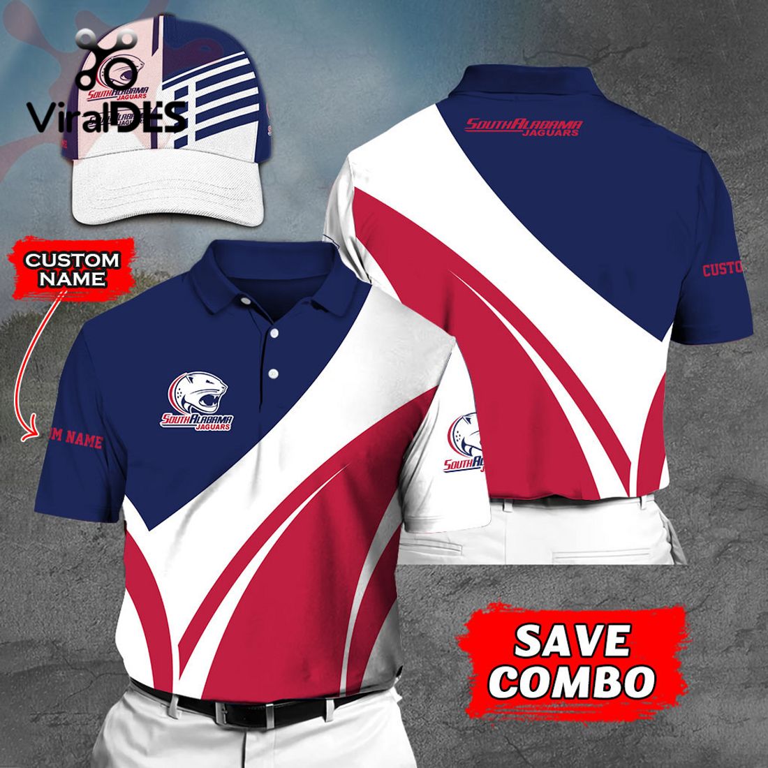 Custom Name South Alabama Jaguars Polo, Cap Limited Edition Custom Name South Alabama Jaguars Polo, Cap Limited Edition