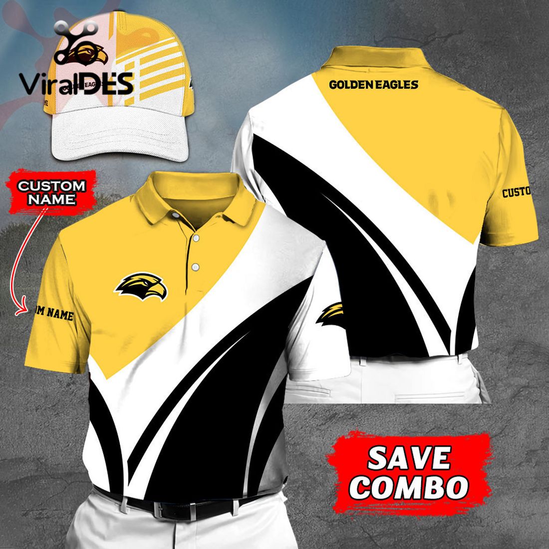 Custom Name Southern Miss Golden Eagles Polo, Cap Limited Edition Custom Name Southern Miss Golden Eagles Polo, Cap Limited Edition