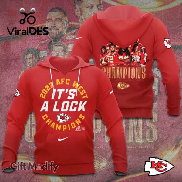 It’s A Lock NFL Kansas City Chiefs 2023 AFC West Champions Red Hoodie 3D Limited