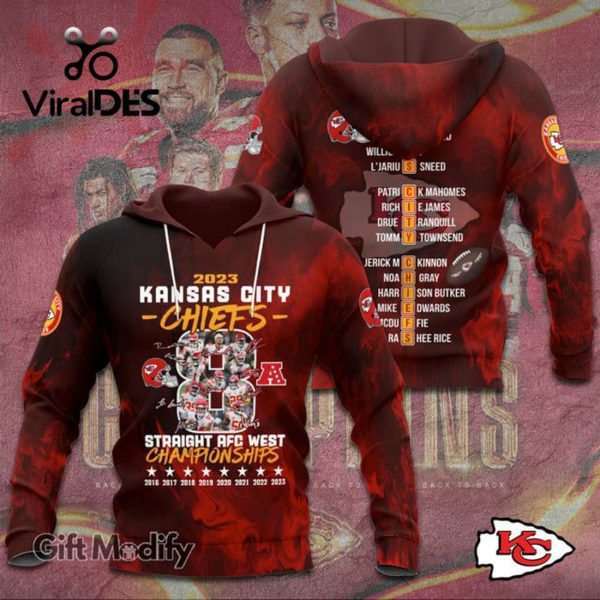 Kansas City Chiefs 2023 Straight AFC West Champions Limited Hoodie 3D