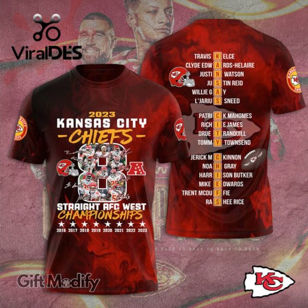 Kansas City Chiefs 2023 Straight AFC West Champions Limited Hoodie 3D