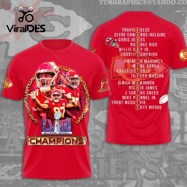 LVIII Super Bowl Champions Kansas City Chiefs Super Stars Team Red Hoodie 3D