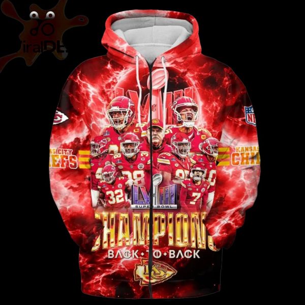 NFL Kansas City Chiefs LVIII Super Bowl Champions Back To Back Red Style Hoodie 3D