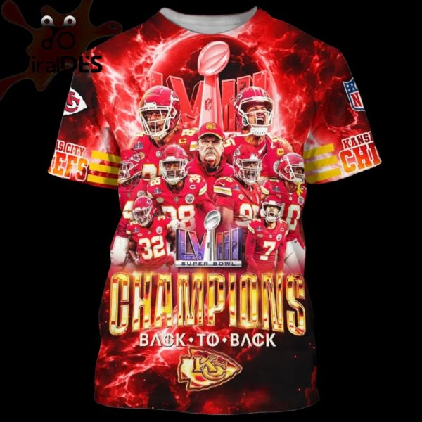 NFL Kansas City Chiefs LVIII Super Bowl Champions Back To Back Red Style Hoodie 3D