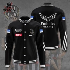 Collingwood FC Emirates Fly Better KFC Black Sport Jacket, Baseball Jacket