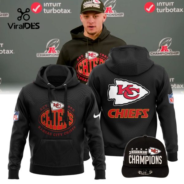 Patrick Mahomes X Kansas City Chiefs 2023 AFC Champions Black Hoodie, Jogger, Cap Limited