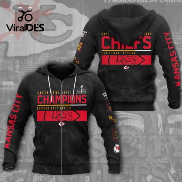 Super Bowl LVIII Champions Of Kansas City Chiefs Black Style Hoodie 3D