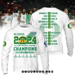 Oregon Ducks Men’s Basketball Go Ducks 2024 Champions White Hoodie