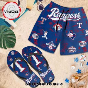 Texas Rangers Pattern Beach Vibes Set Of Unisex Beach Shorts, Flip Flop