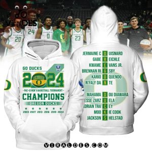 Oregon Ducks Men’s Basketball Go Ducks 2024 Champions White Hoodie