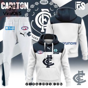 Carlton Blues AFL Combo 2024 White Hoodie, Jogger Limited Edition