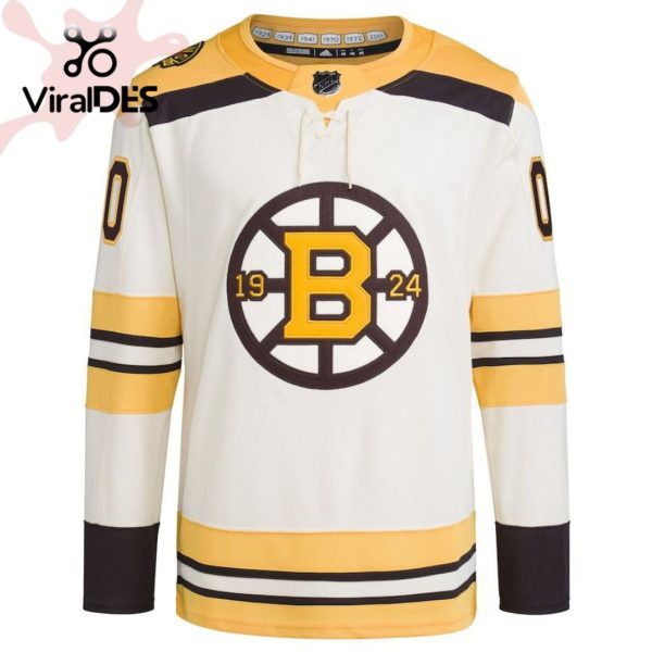 Boston Bruins 100th Anniversary Primegreen Custom Cream Hockey Jersey