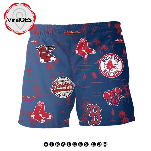Boston Red Sox Pattern Beach Vibes Set Of Unisex Beach Shorts, Flip Flop