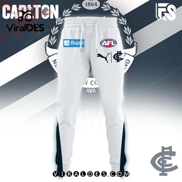 Carlton Blues AFL Combo 2024 White Hoodie, Jogger Limited Edition