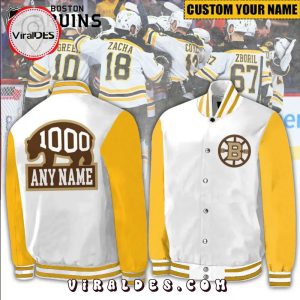Boston Bruins Brad Marchand Custom Name White Baseball Jacket