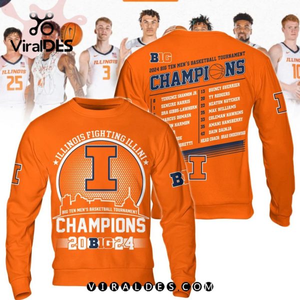 Illinois Fighting Illini 2024 Big Ten Conference Orange Tournament Champions Hoodie