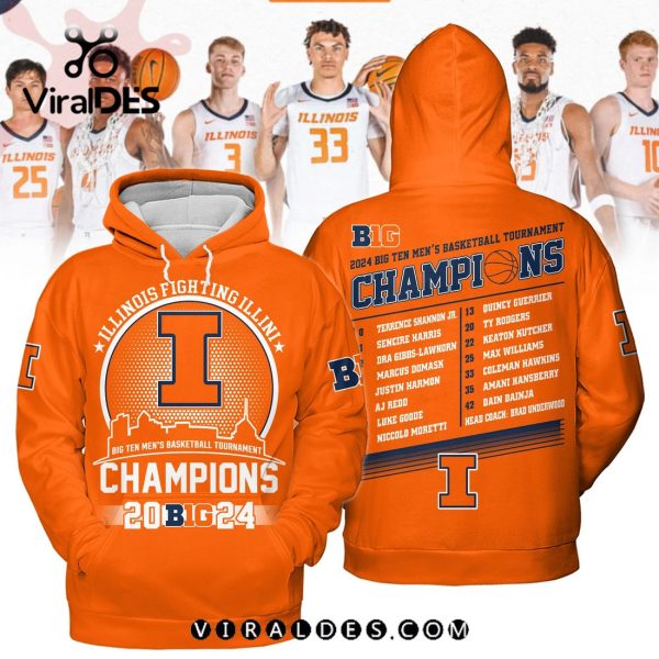 Illinois Fighting Illini 2024 Big Ten Conference Orange Tournament Champions Hoodie