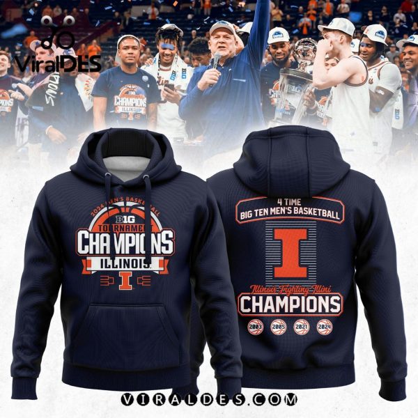 Illinois Fighting Illini 2024 Big Ten Conference Tournament Champions Navy Hoodie