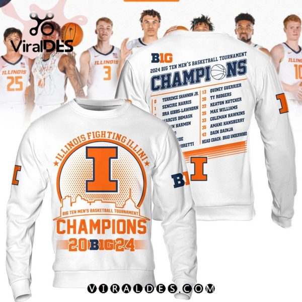 Illinois Fighting Illini 2024 Big Ten Conference Tournament Champions White Hoodie